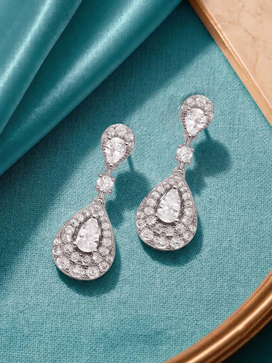 Peora Halo Crystal Earrings - Silver