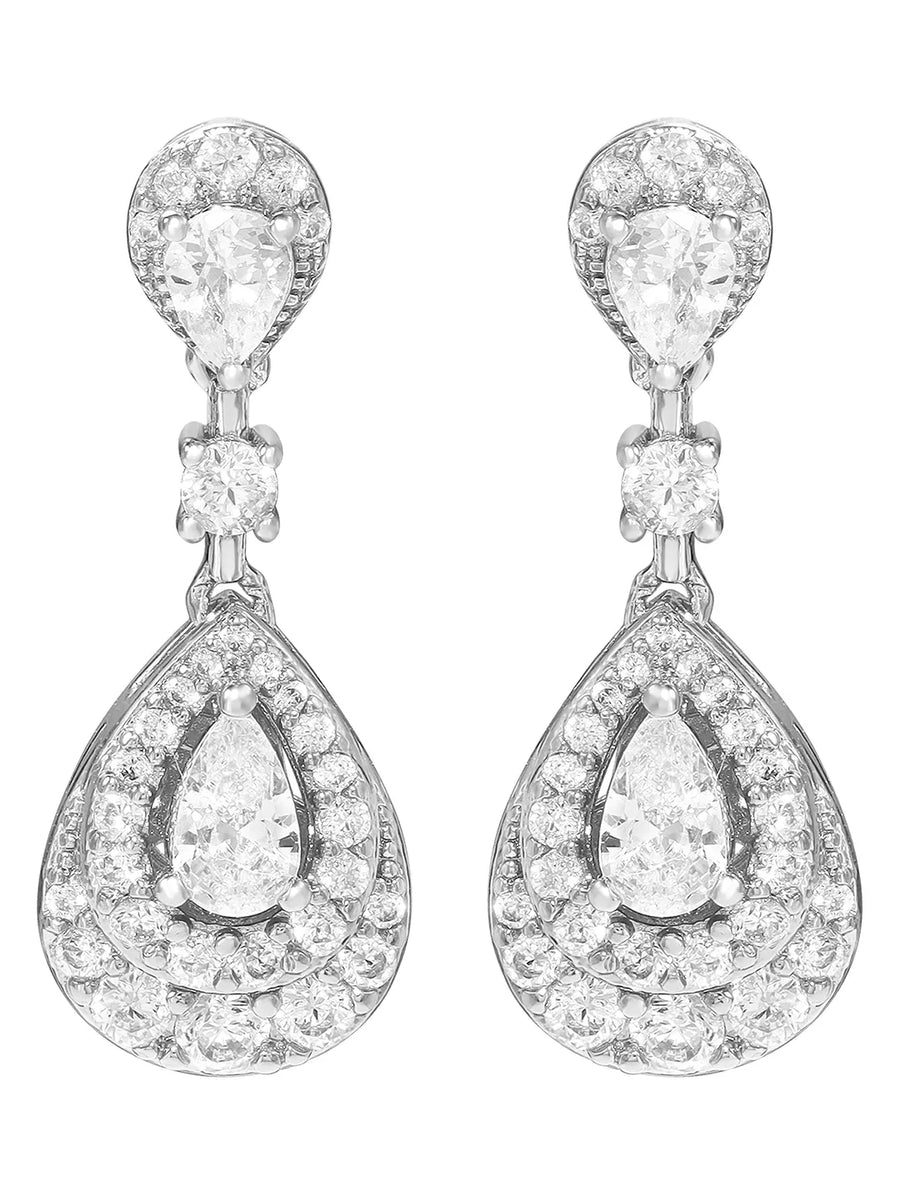 Peora Halo Crystal Earrings - Silver