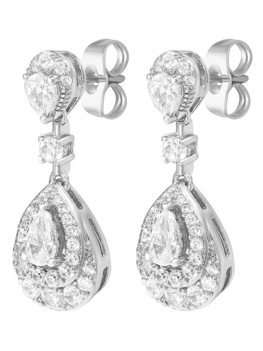 Peora Halo Crystal Earrings - Silver