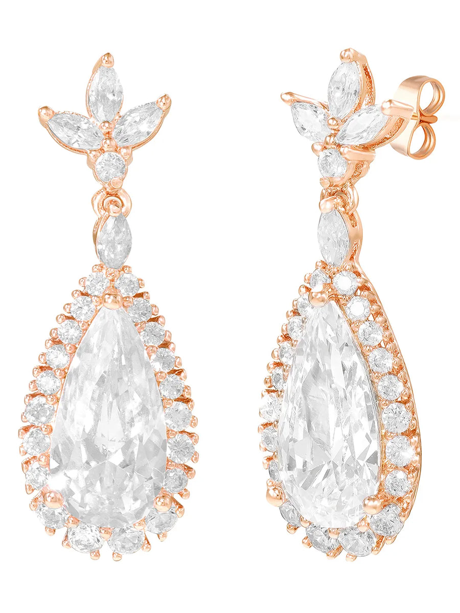 Peora Crystal Dewdrop Earrings - Rose Gold