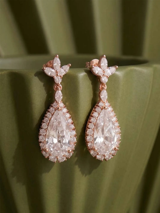 Peora Crystal Dewdrop Earrings - Rose Gold
