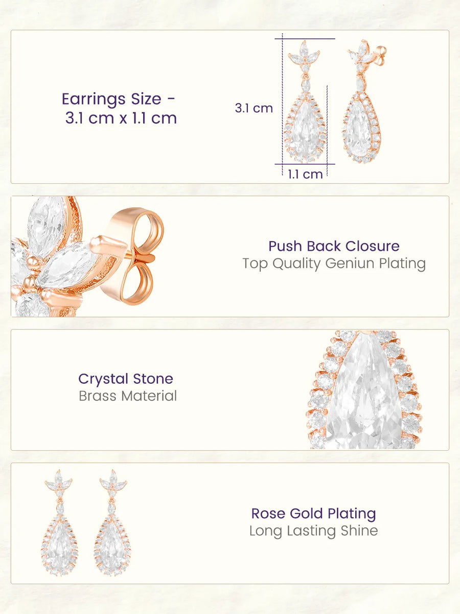 Peora Crystal Dewdrop Earrings - Rose Gold