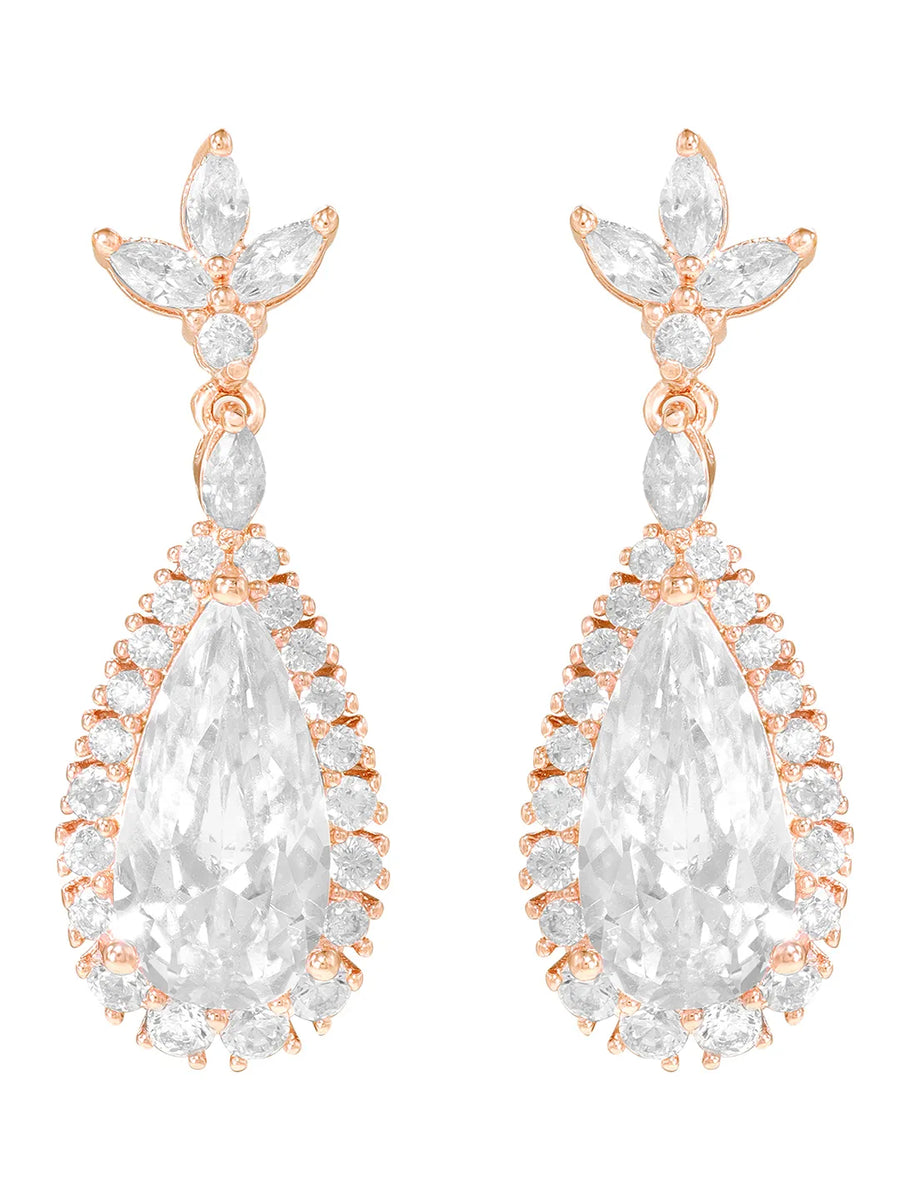 Peora Crystal Dewdrop Earrings - Rose Gold