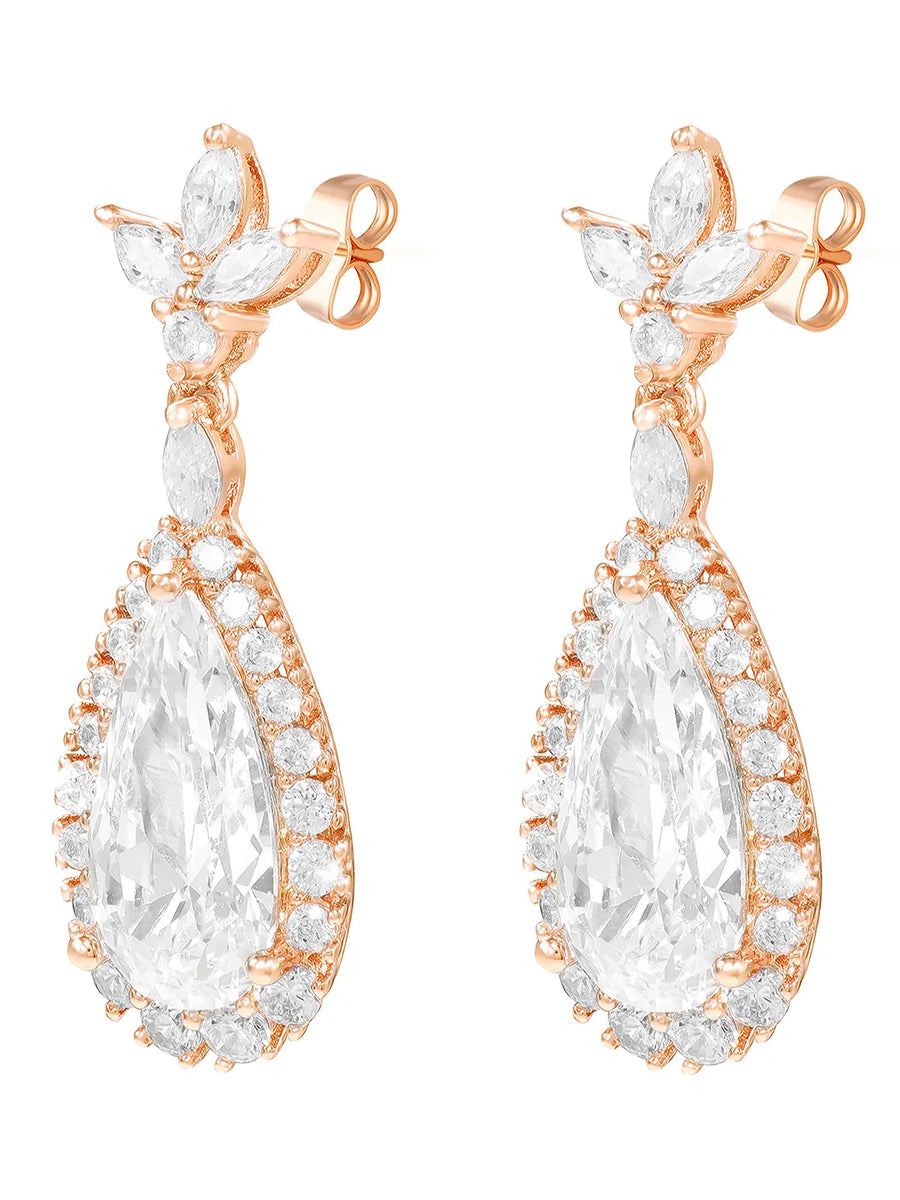 Peora Crystal Dewdrop Earrings - Rose Gold