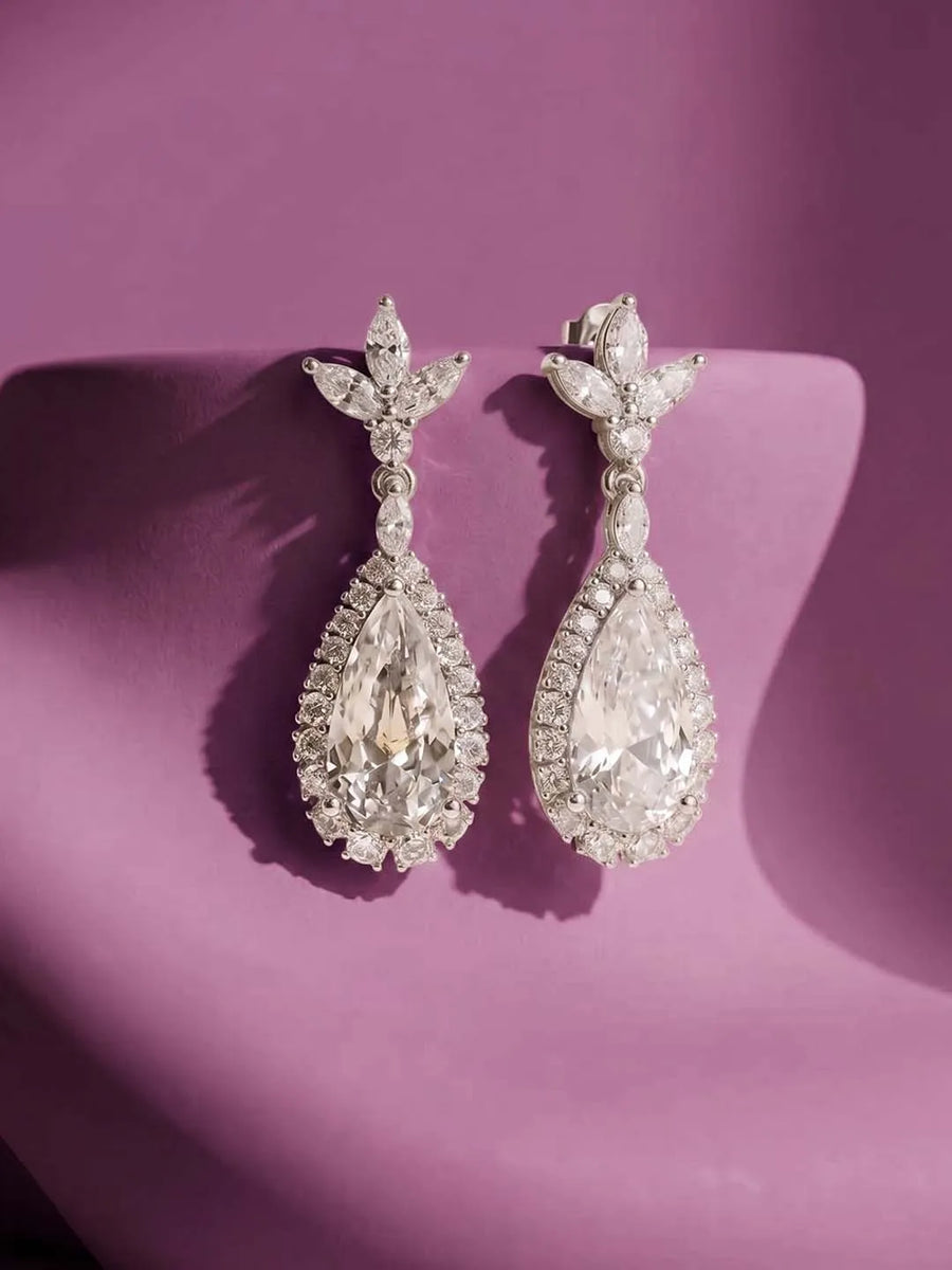 Peora Crystal Dewdrop Earrings - Silver