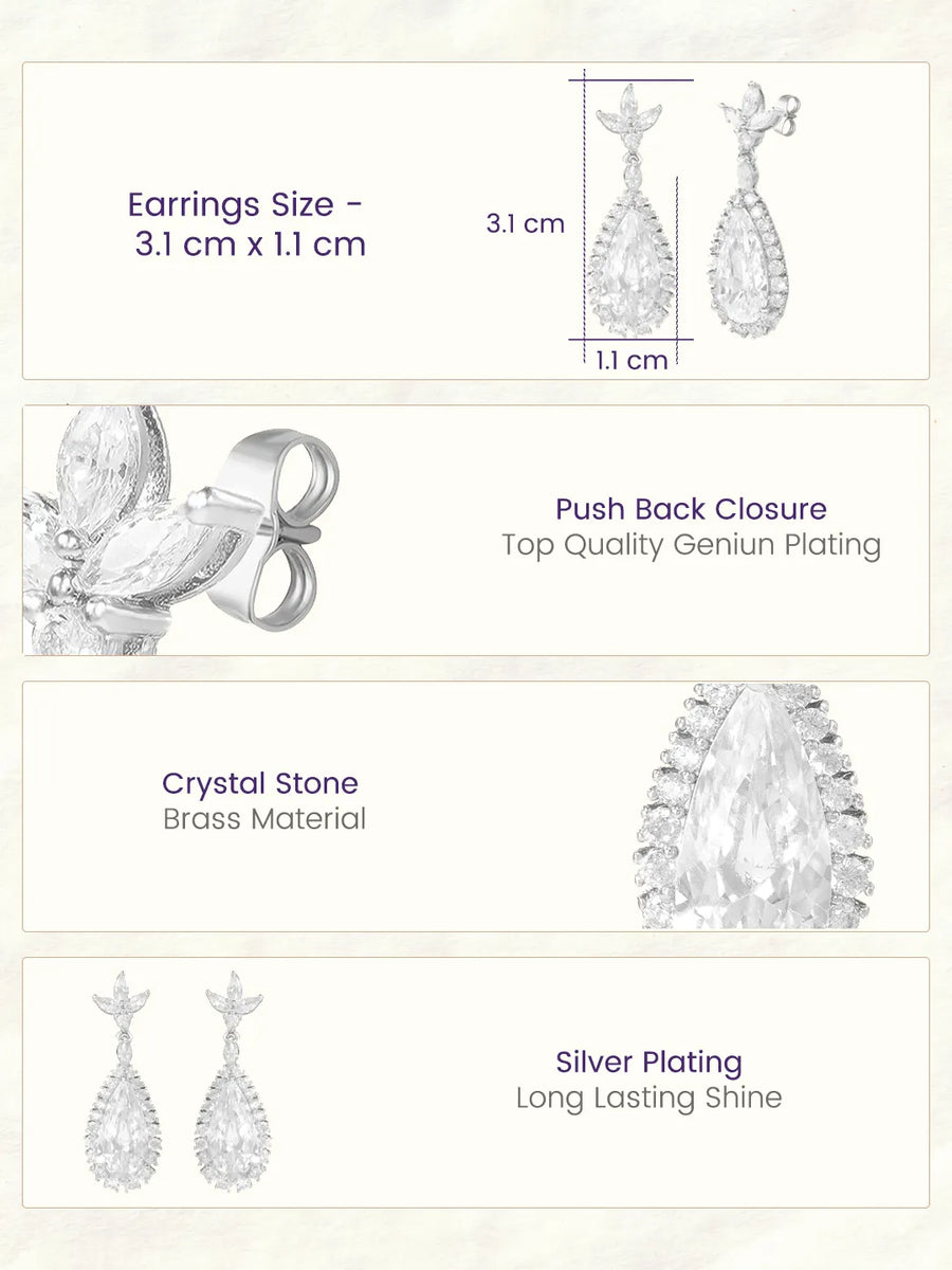 Peora Crystal Dewdrop Earrings - Silver