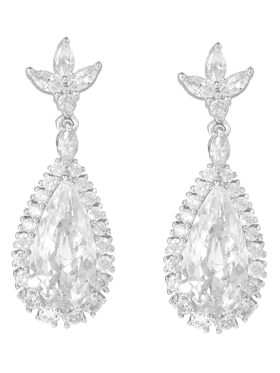 Peora Crystal Dewdrop Earrings - Silver