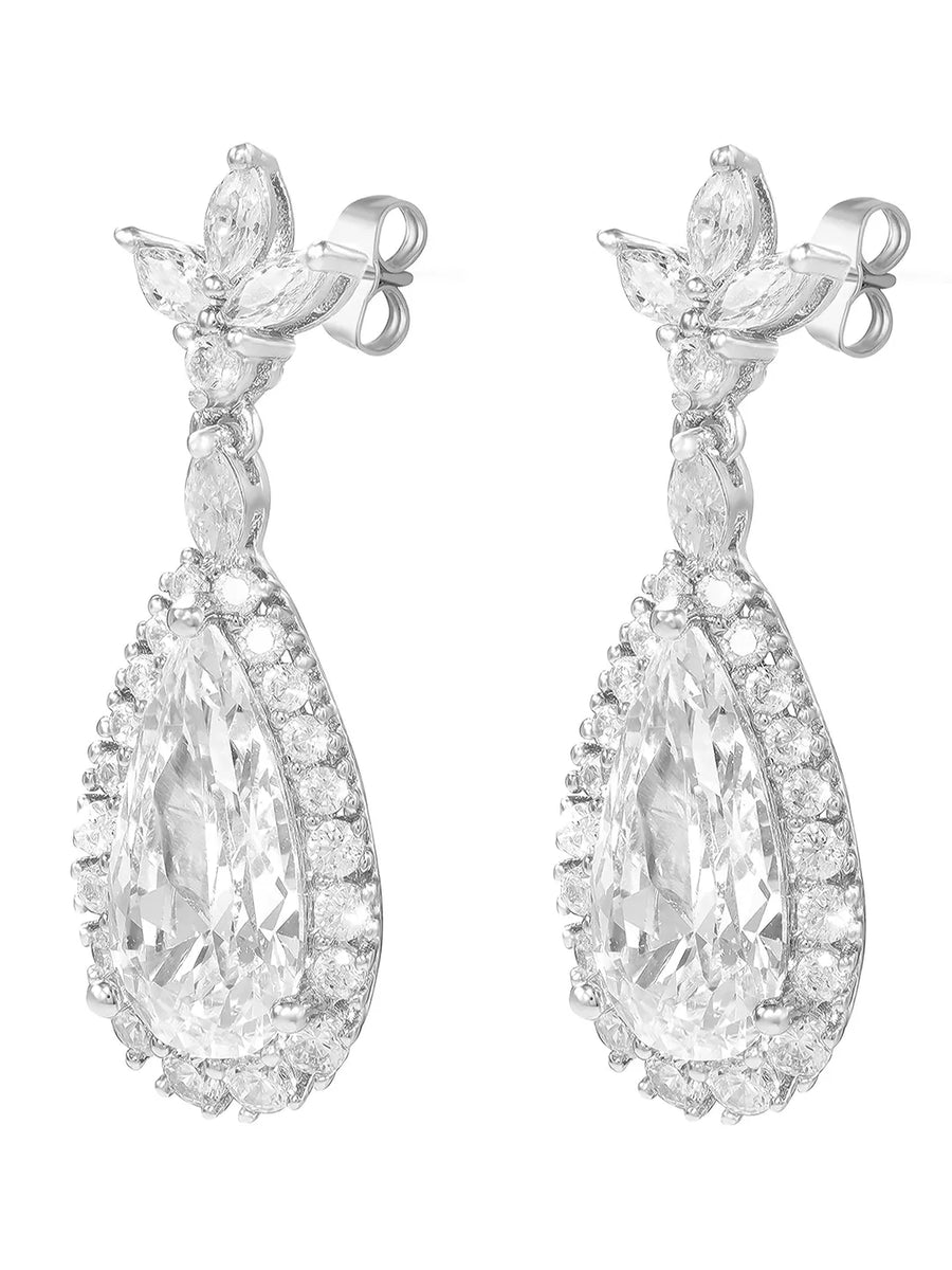 Peora Crystal Dewdrop Earrings - Silver
