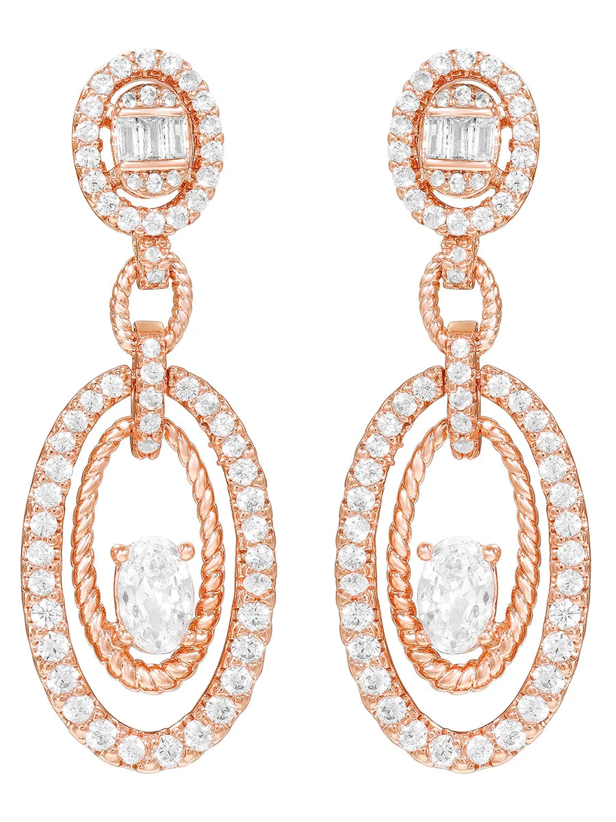 Peora Double Oval CZ Earrings - Rose Gold