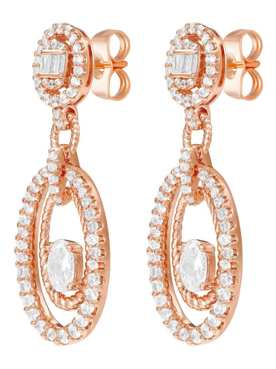 Peora Double Oval CZ Earrings - Rose Gold