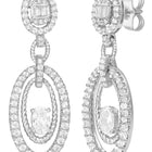 Peora Rhodium Plated Double Oval CZ Earrings