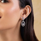 Peora Rhodium Plated Double Oval CZ Earrings