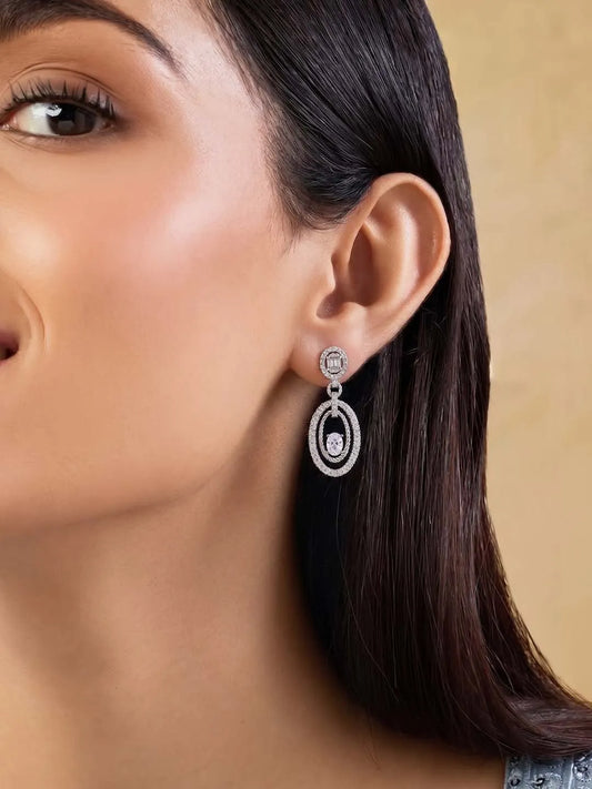 Peora Double Oval CZ Earrings - Silver