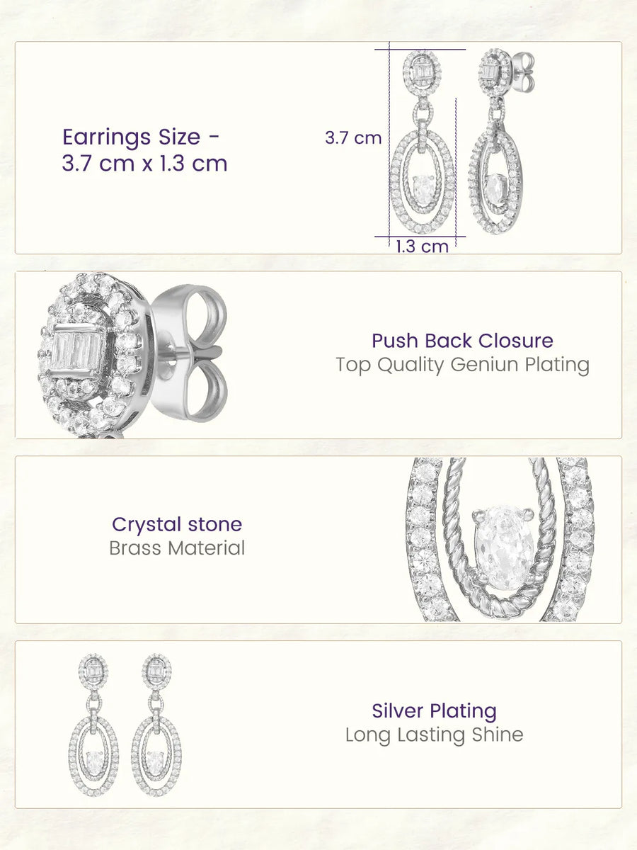 Peora Double Oval CZ Earrings - Silver