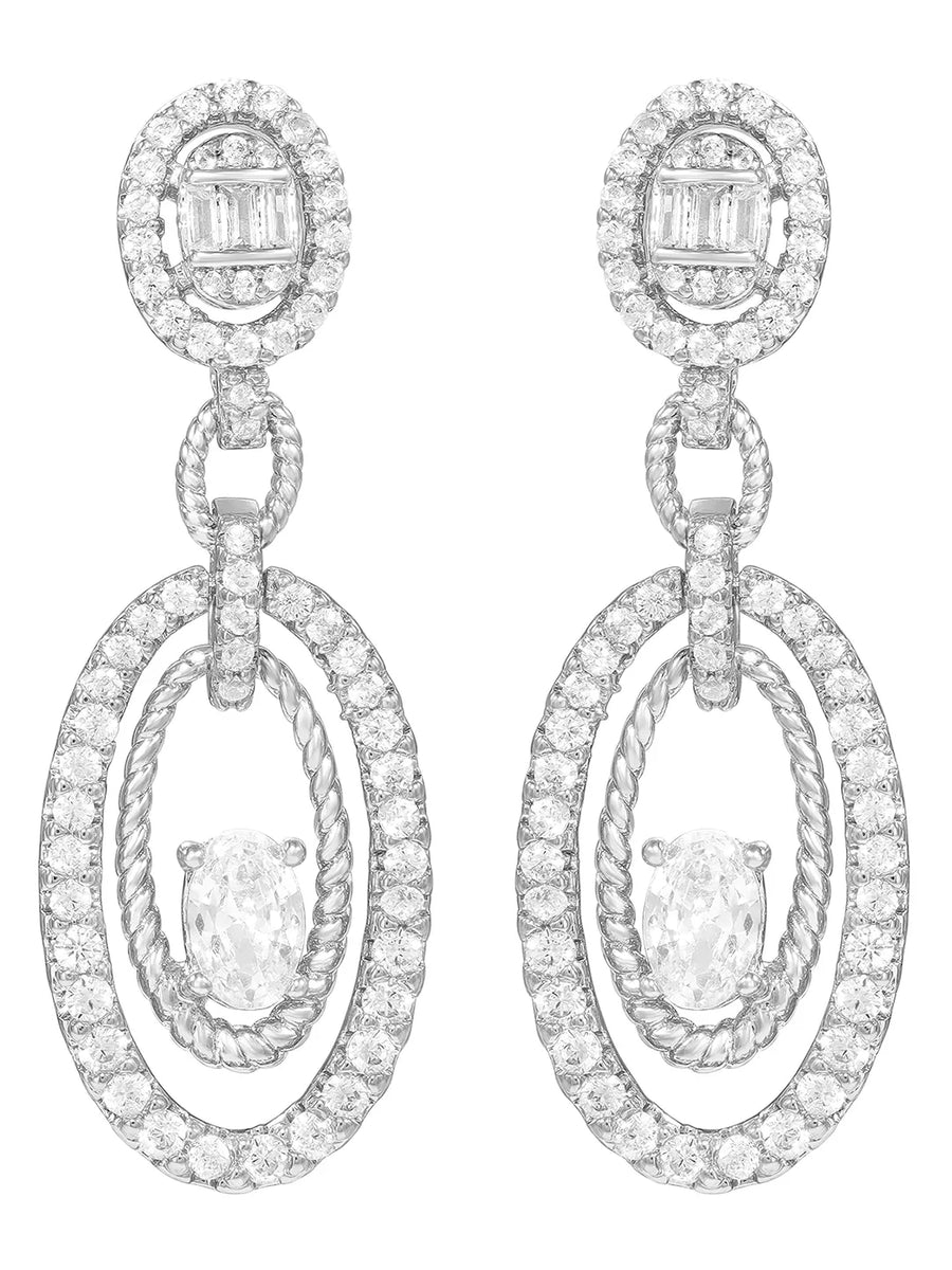 Peora Double Oval CZ Earrings - Silver