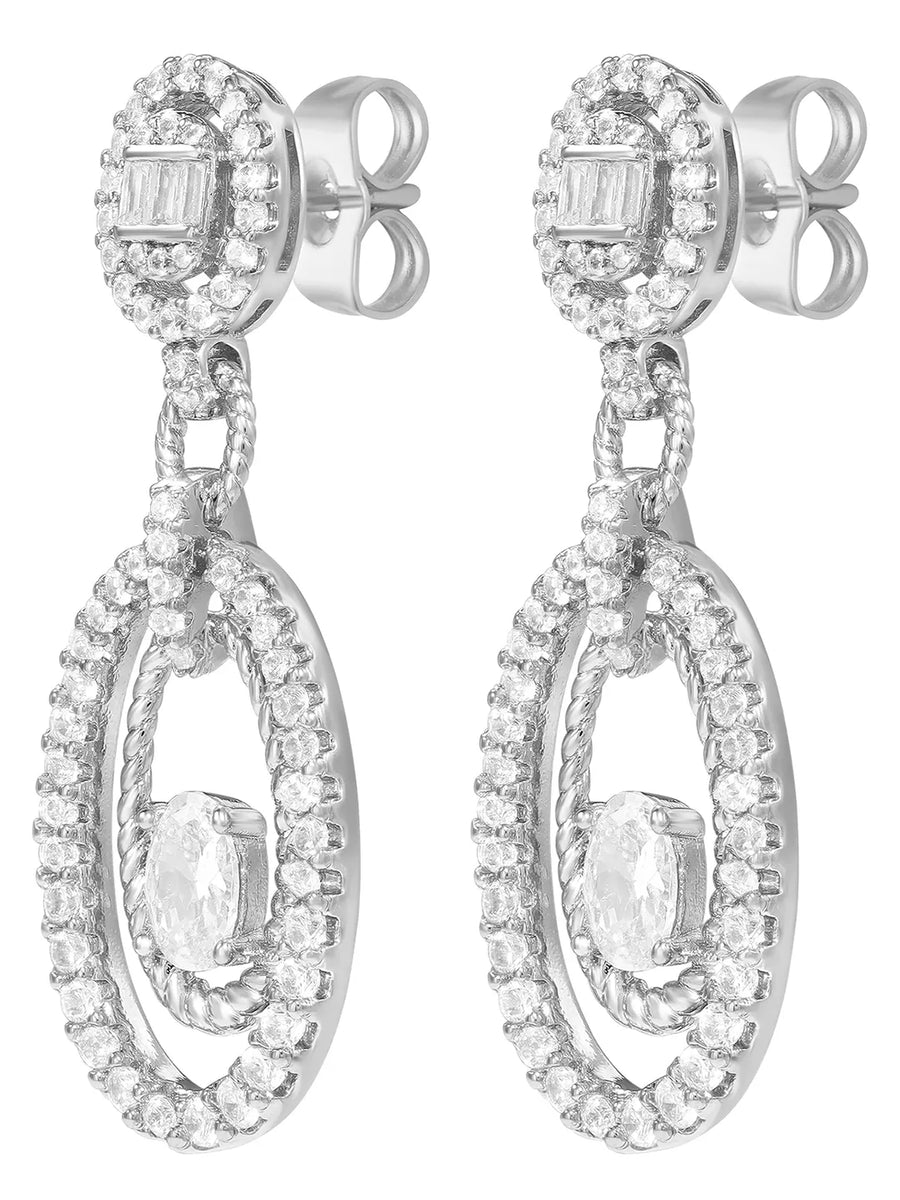 Peora Double Oval CZ Earrings - Silver
