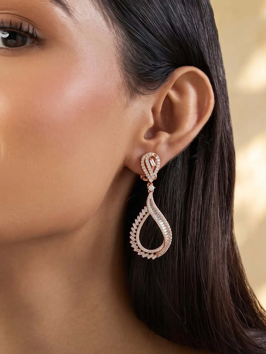 Peora Graceful CZ Earrings - Rose Gold