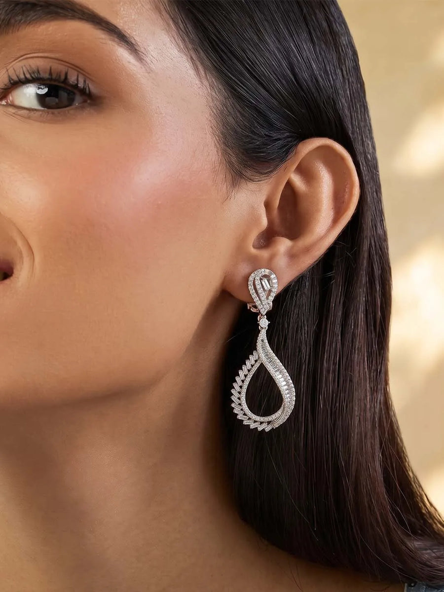 Peora Graceful CZ Earrings - Silver