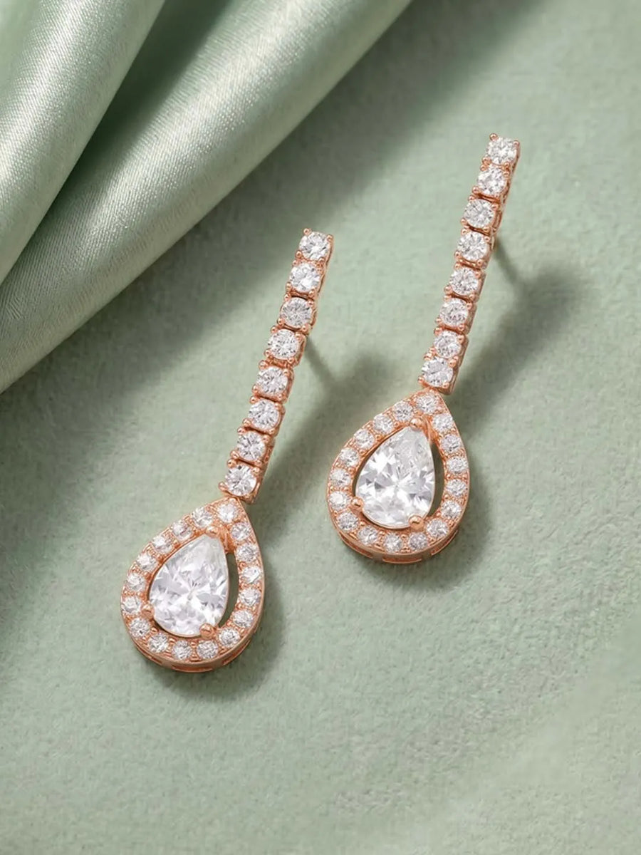 Peora Teardrop Crystal Earrings - Rose Gold