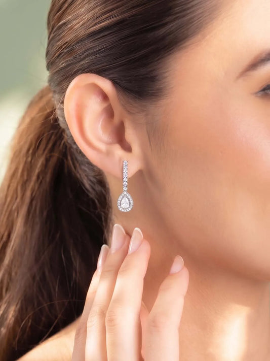 Peora Teardrop Crystal Earrings - Silver