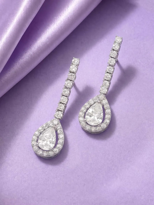 Peora Teardrop Crystal Earrings - Silver