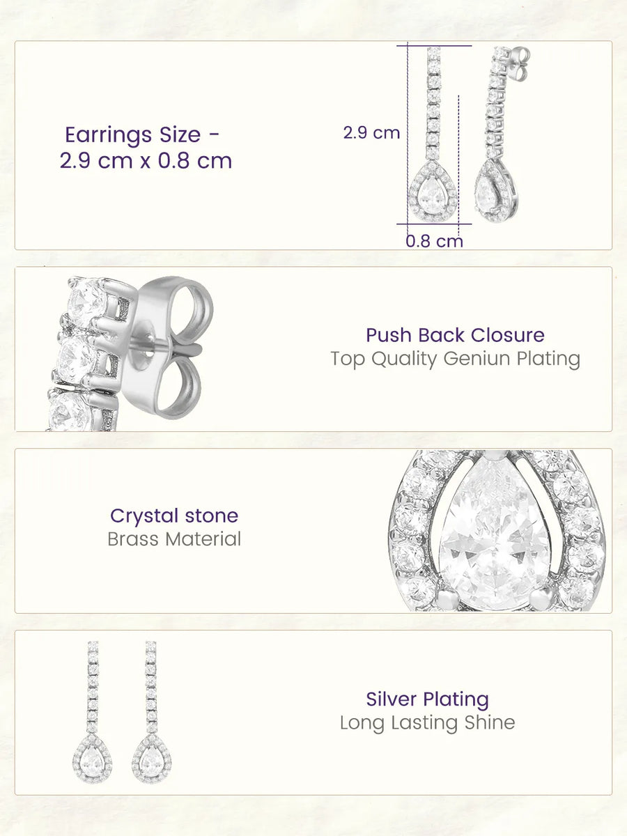 Peora Teardrop Crystal Earrings - Silver