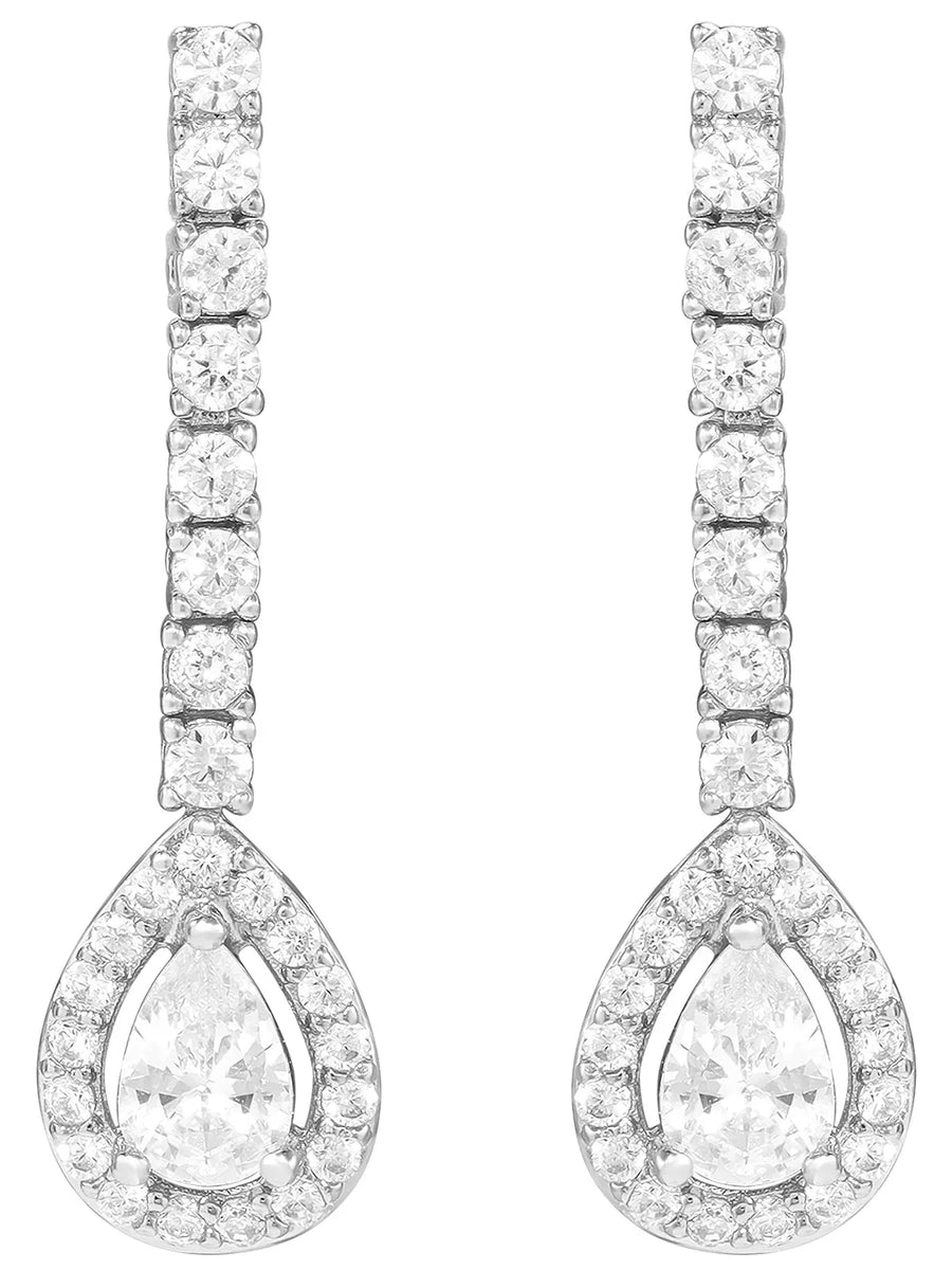 Peora Teardrop Crystal Earrings - Silver