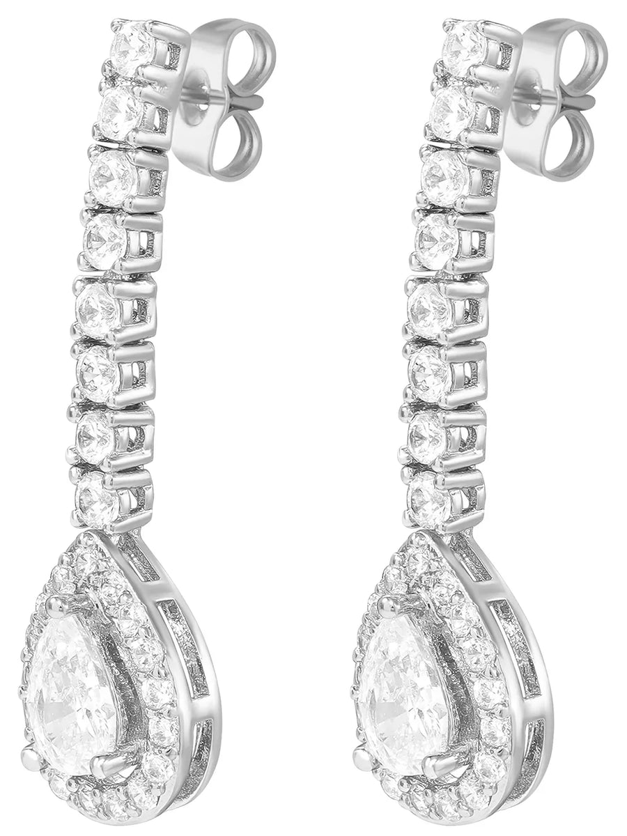 Peora Teardrop Crystal Earrings - Silver