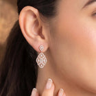 Peora Rose Gold Plated Filigree CZ Dangle Earrings