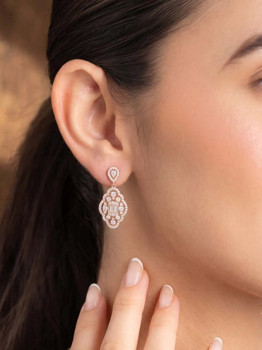 Peora Filigree CZ Dangle Earrings - Rose Gold