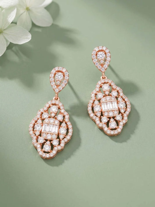 Peora Filigree CZ Dangle Earrings - Rose Gold