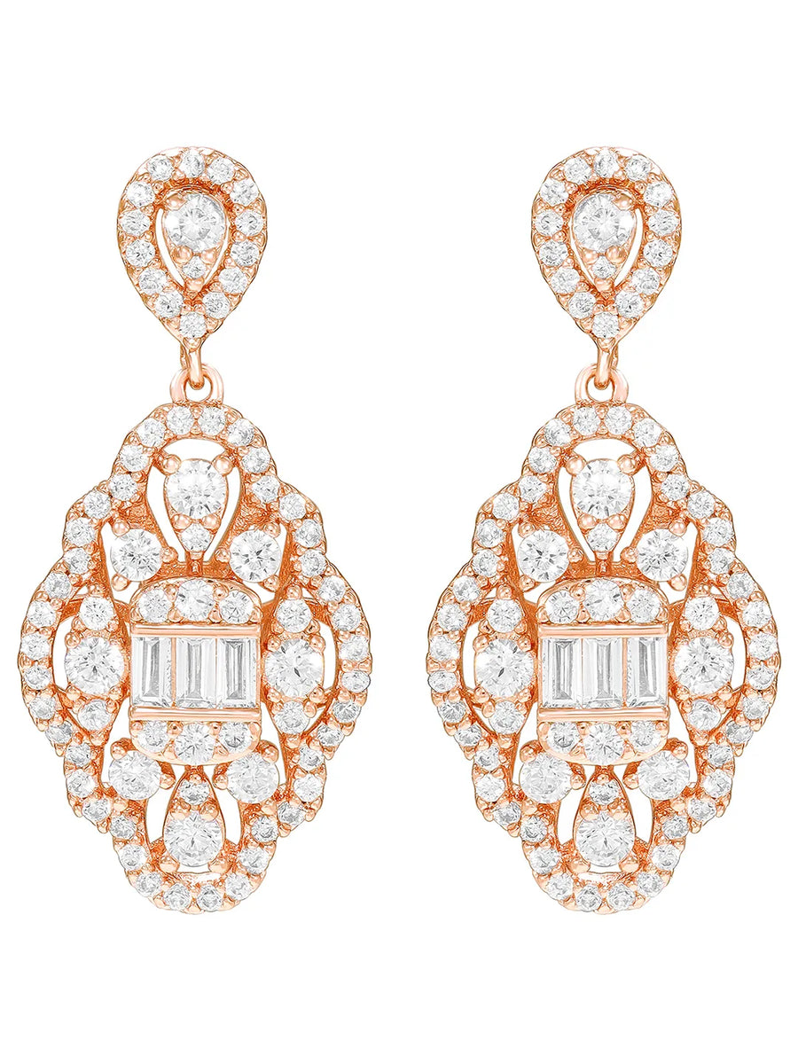 Peora Filigree CZ Dangle Earrings - Rose Gold