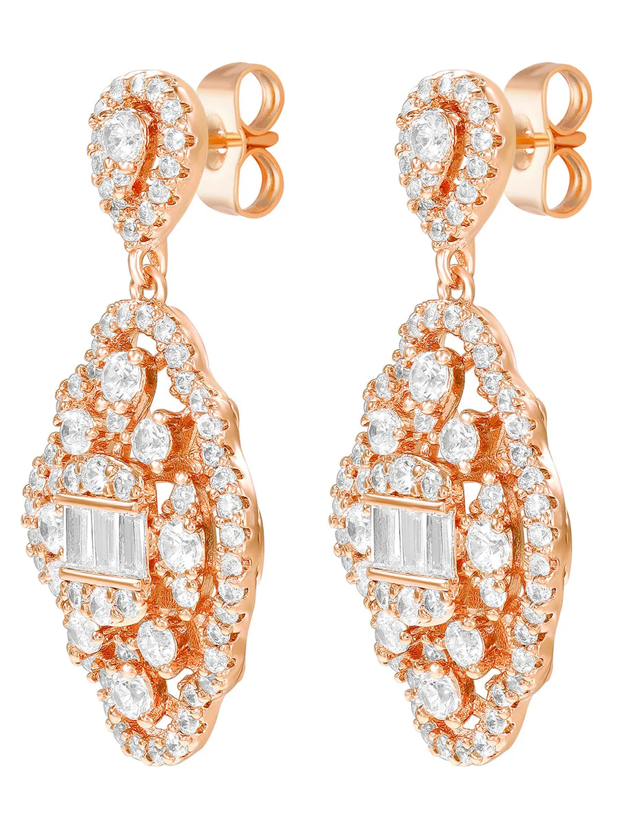 Peora Filigree CZ Dangle Earrings - Rose Gold