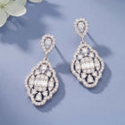 Peora Rhodium Plated Filigree CZ Dangle Earrings