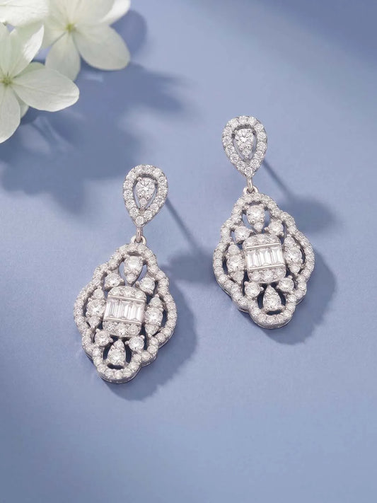 Peora Filigree CZ Dangle Earrings - Silver