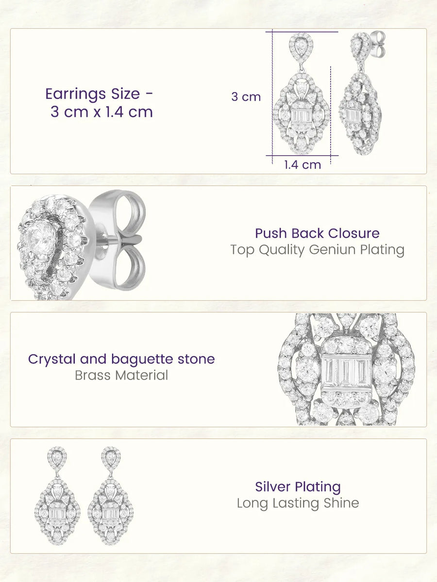 Peora Filigree CZ Dangle Earrings - Silver