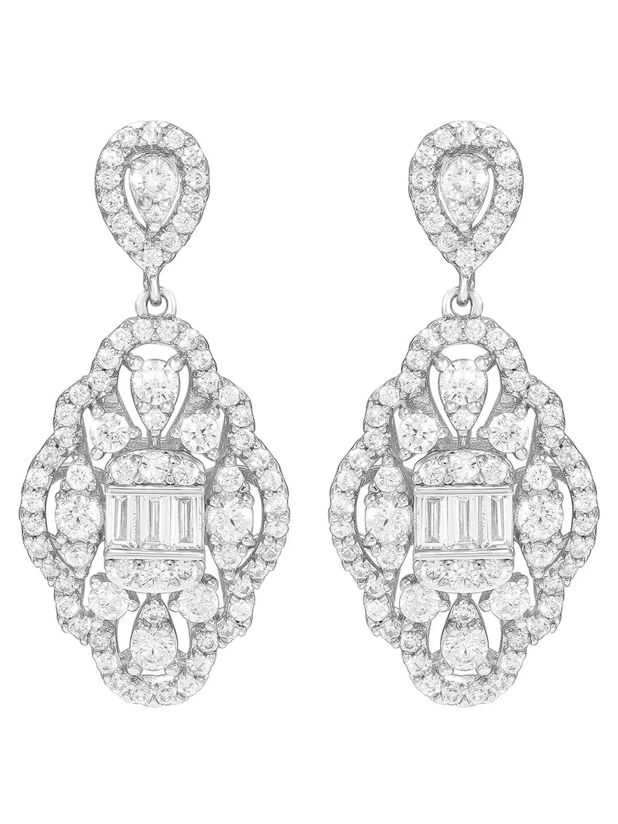 Peora Filigree CZ Dangle Earrings - Silver