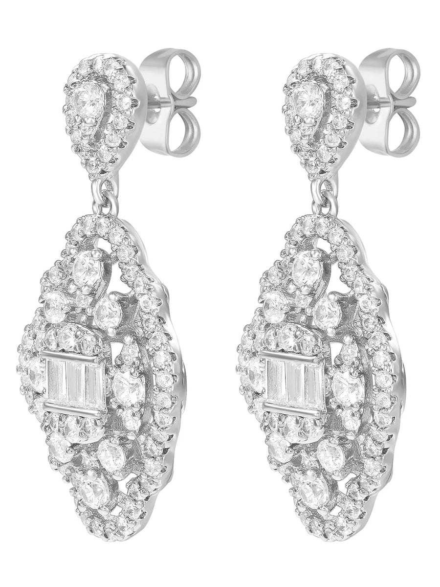 Peora Filigree CZ Dangle Earrings - Silver