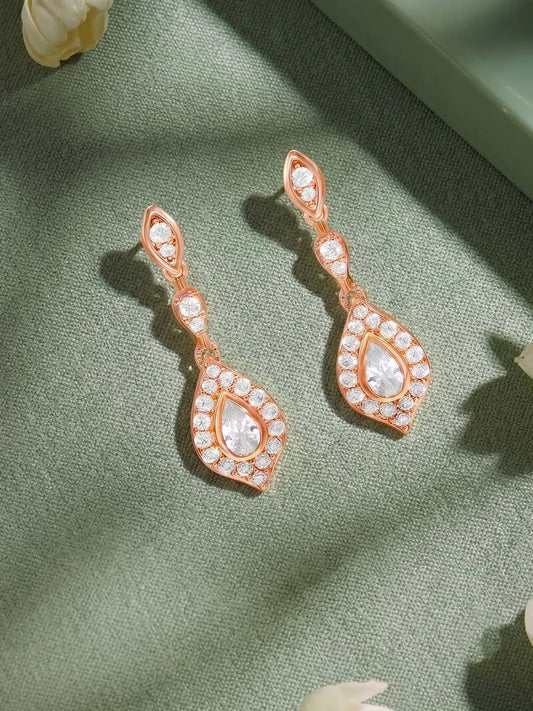 Peora Rose Gold Plated CZ Dangle Earrings