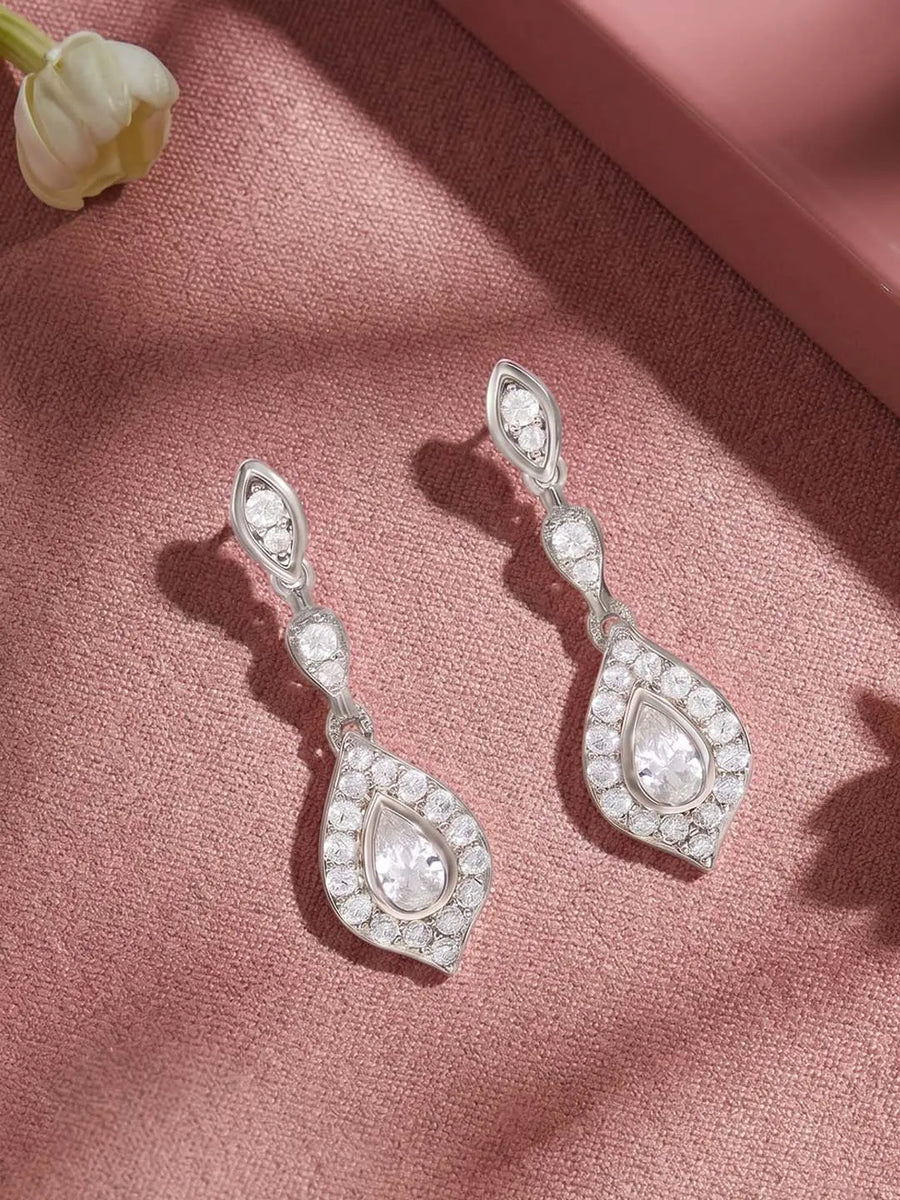 Peora CZ Dangle Earrings - Silver
