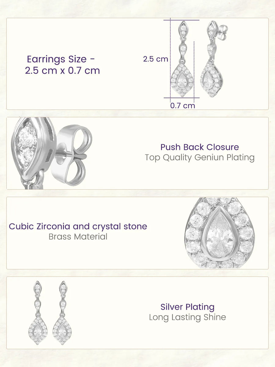 Peora CZ Dangle Earrings - Silver