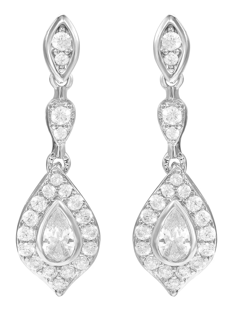 Peora CZ Dangle Earrings - Silver