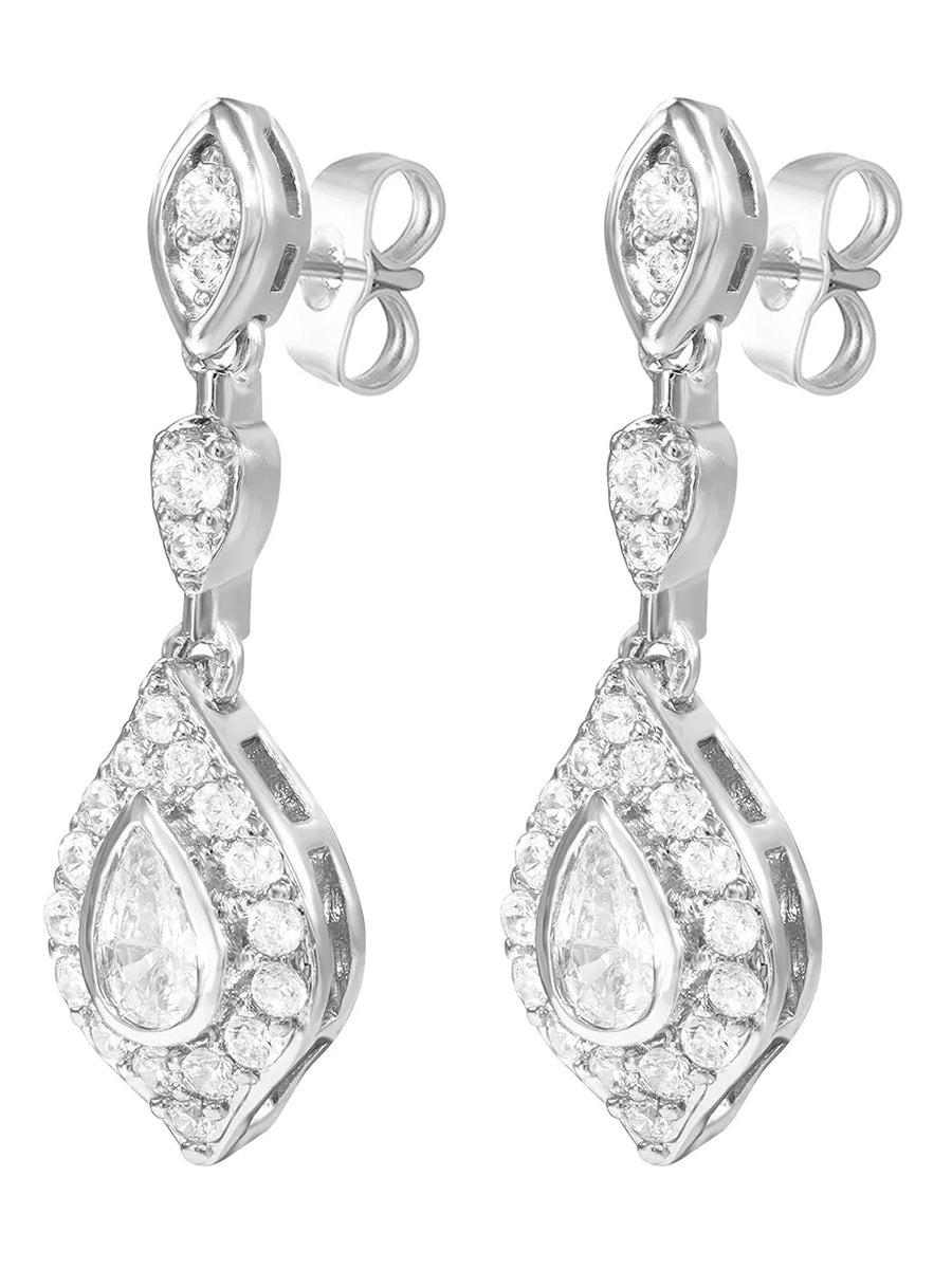 Peora CZ Dangle Earrings - Silver
