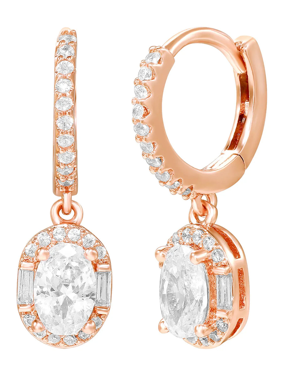 Peora Round Crystal Dangle Earrings - Rose Gold