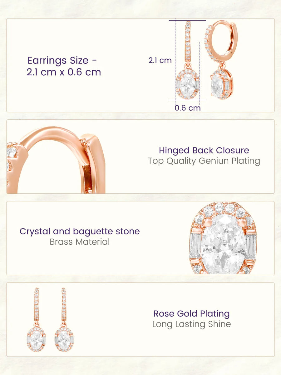 Peora Round Crystal Dangle Earrings - Rose Gold