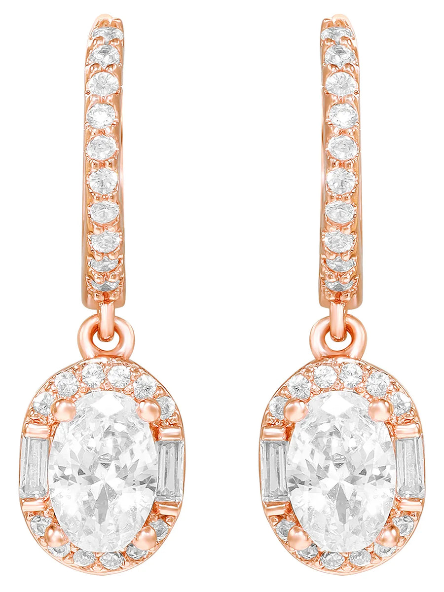Peora Round Crystal Dangle Earrings - Rose Gold