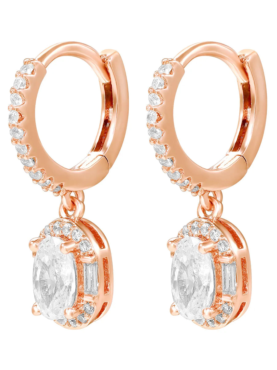 Peora Round Crystal Dangle Earrings - Rose Gold
