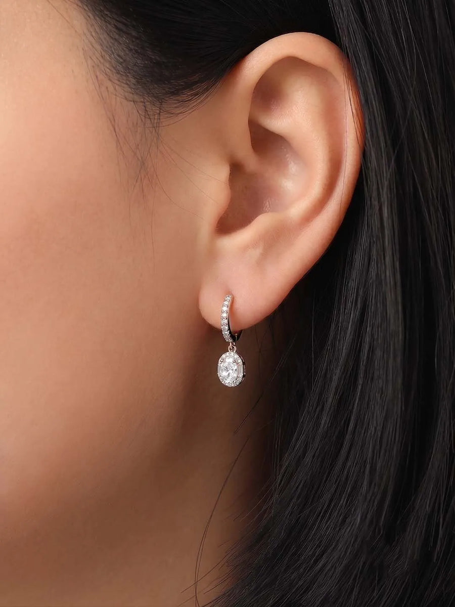 Peora Round Crystal Dangle Earrings - Silver