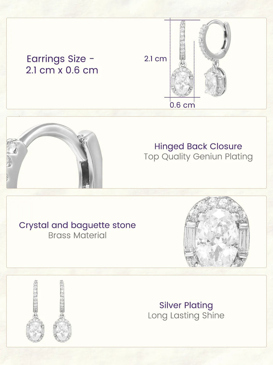 Peora Round Crystal Dangle Earrings - Silver