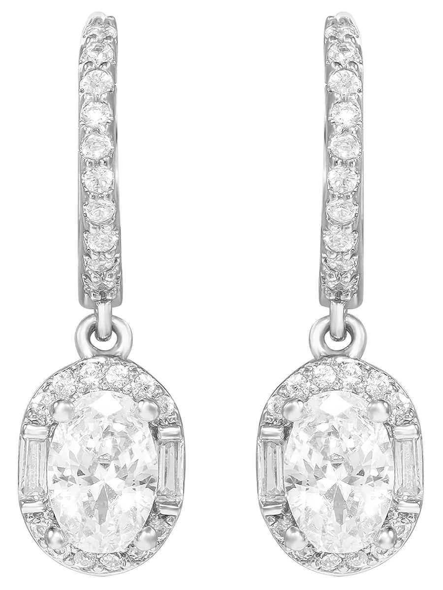 Peora Round Crystal Dangle Earrings - Silver